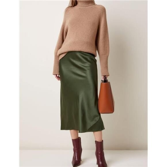 Skirts for Women Jacquard High Waist Skirt Black Elegant Midi Skirt Satin - Picture 4 of 7